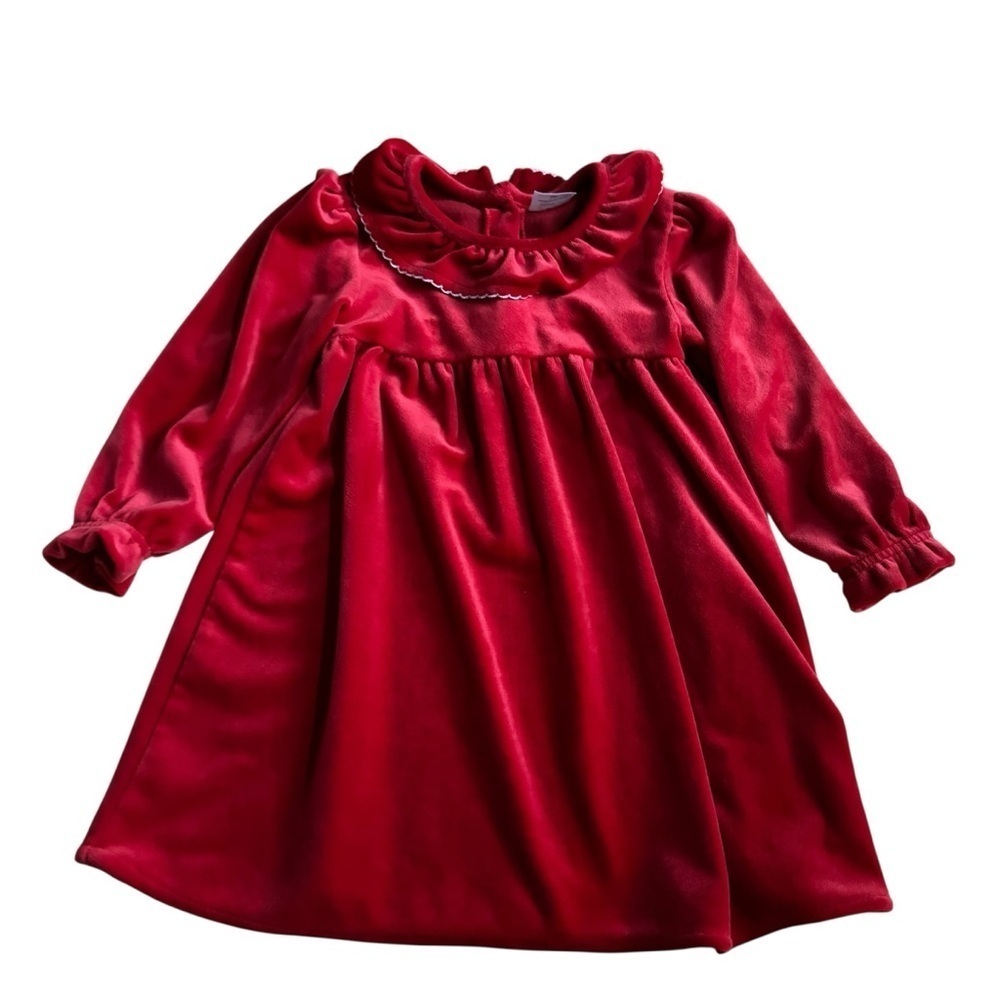 Bundle 24M Baby Girl 3 PC Set Red Velour Dress Floral Green Onesie Bodysuit - Picture 2 of 6